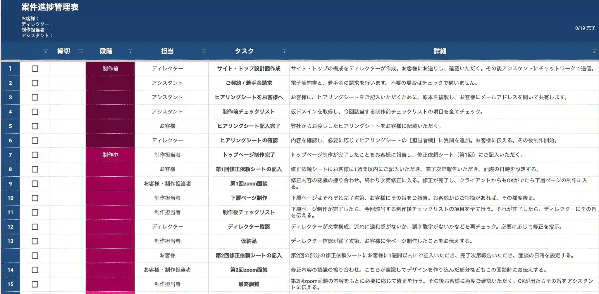 案件進捗管理表